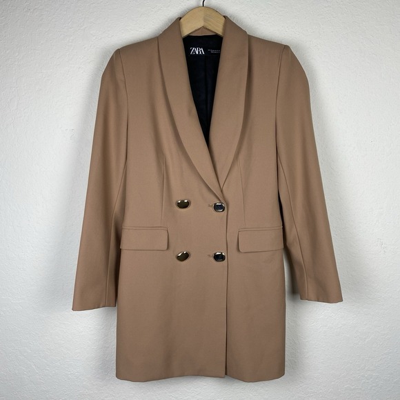 Zara M Double Breasted Blazer Jacket Long Camel Tan Gold Blogger Fave Old Money - Picture 6 of 10